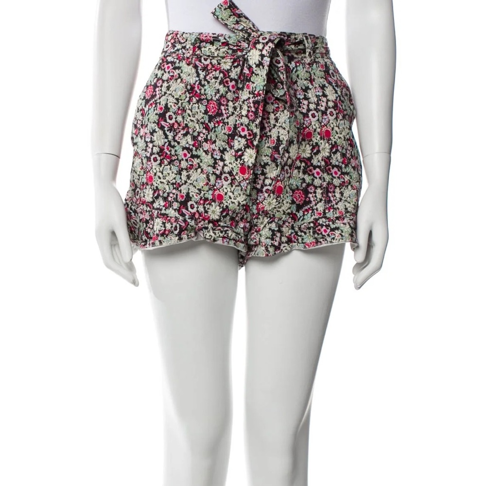 Cinq a‎ Sept Belted High Waist Floral Mini Ruffle Shorts Coquette Maximalist